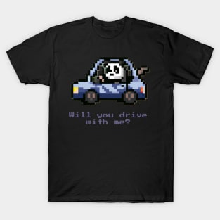 cute panda driving a car pixel art T-Shirt